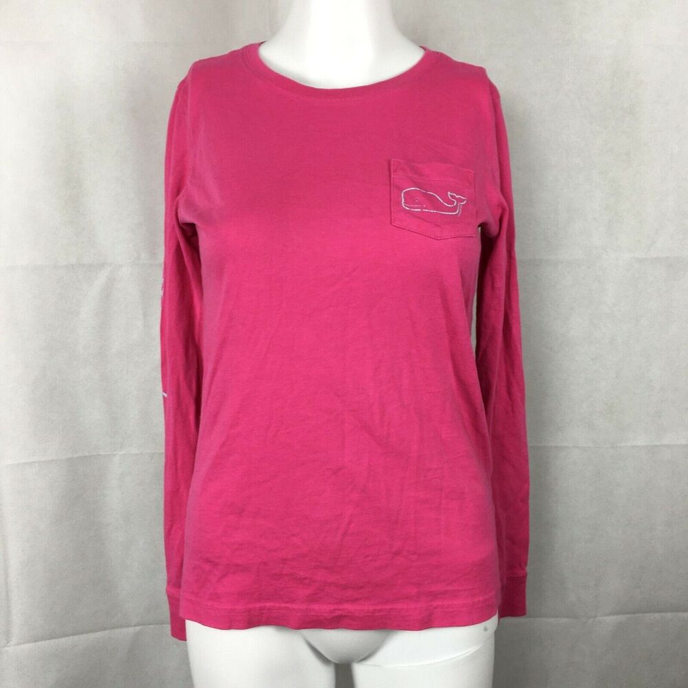 Vineyard Vines T-Shirt Womens Sz XXS Pink Long Sleeve Cotton Logo Comfort